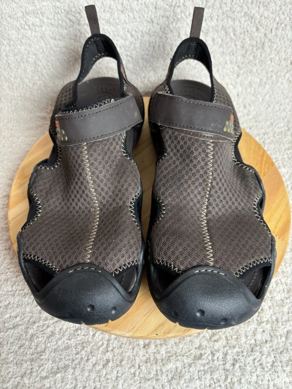 Crocs Sandals Mens 10 Brown Swiftwater Mesh Fisherman Deck Hiking Water Shoe